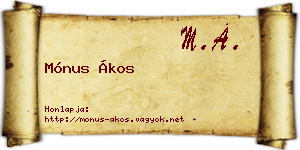 Mónus Ákos névjegykártya